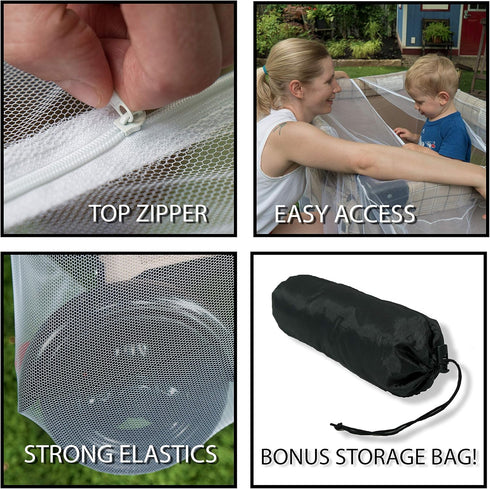 Pack n Play Net with Zippers - Universal Size Durable Mesh Netting for Baby Crib, Stroller, Playpen with Storage Bag