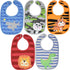 Funstuff Baby Boys 5 Pack Bibs, Lion, Panda, Dinosaur, Tiger, Shark