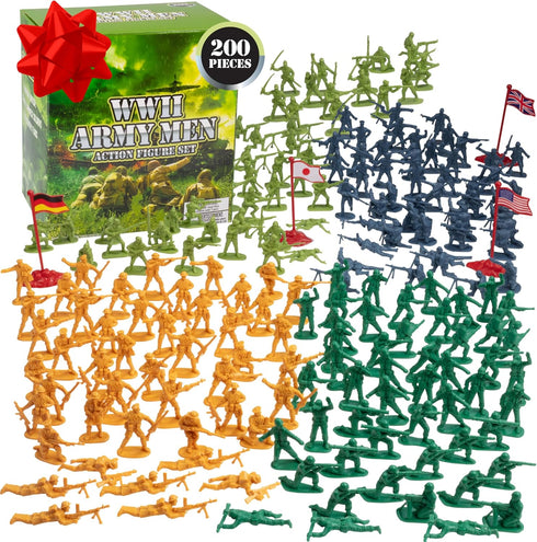 World War II Army Men Toy Action Figure Playset- 200pc Including Soldiers