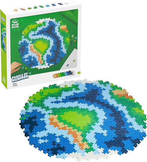 PLUS PLUS Puzzle by Number - 800 Piece Earth - Interlocking Mini Puzzle Blocks for Kids, Construction Building