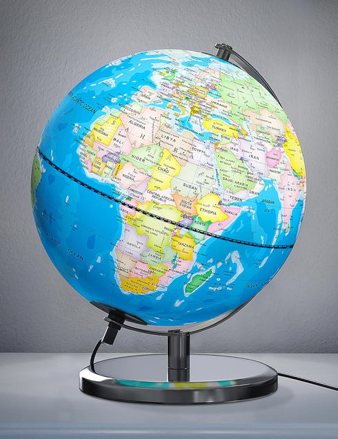 9" Illuminated World Globe with Stand - Educational Globe for Kids Learning, Colorful HD World Map Details