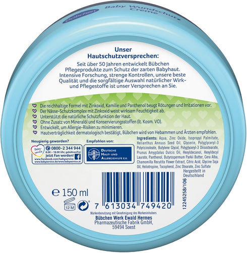 BUEBCHEN Wundschutz Baby Creme, 150ml / 5.07 oz Anti-Sore Protection