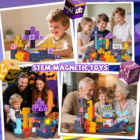 170PCS Blocks,1" 3D Set,SETM 3+ Magnetic Light Up Magnetic Building Blocks, Magnets Cubes for Kids to Build Dark Cave