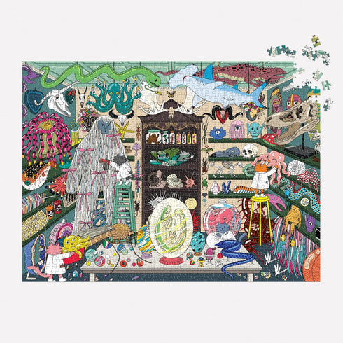 Galison 1000 Piece Jigsaw Puzzle - World of Curiosities Featuring Humorous Spooky Shop Scene Illustrations
