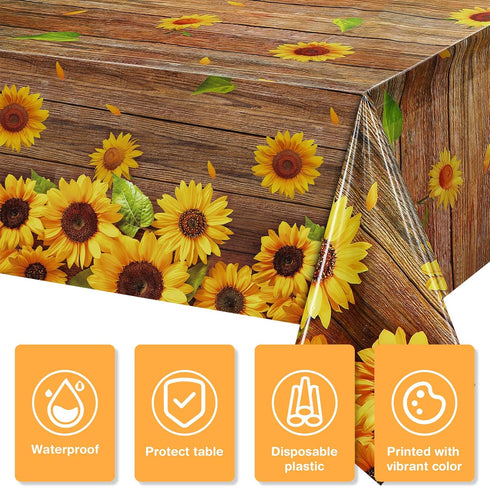 Breling Sunflower Tablecloth Decorations, Plastic Sunflower Picnic Table Cover for Birthday Baby Shower Party Supplies