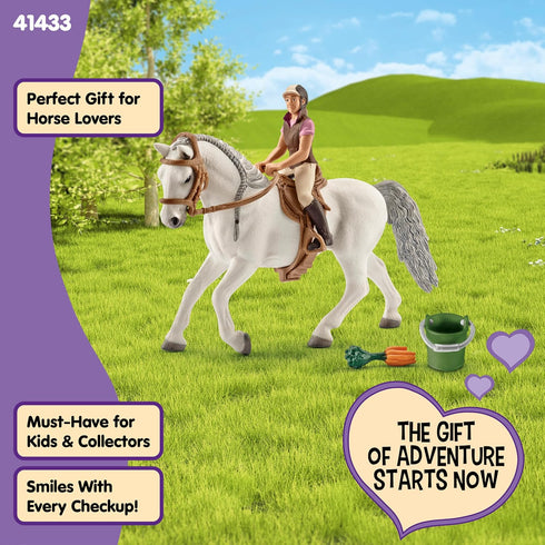 7 Playset 5+ 41433 Schleich Horse Club - PC Rider and Horse Toy with Accessories - Realistic Rider and Lipizzaner Mare