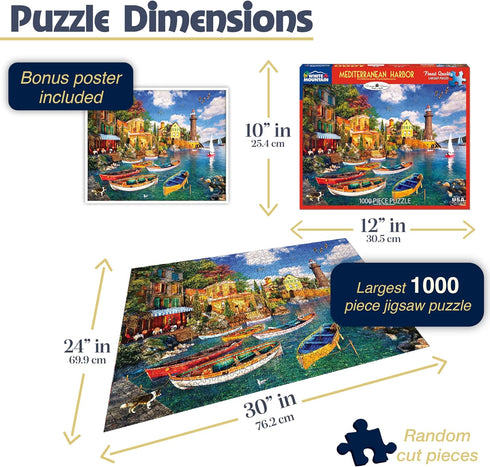 1000 24"x30" White Mountain Piece Jigsaw Puzzle Scenic Coastal Boats Puzzles with Large Pieces for Adults and Family