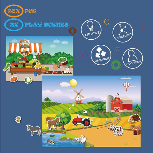 Magnetic Portable Playboard Farm Life (58 Pcs), Suitable for Age 5+