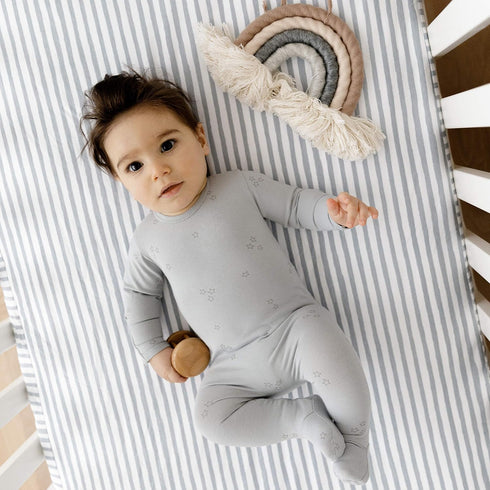 Ely’s & Co. Waterproof Crib Toddler Bed Sheet 2-Pack Set for Baby Boy - 100% Cotton, Misty Blue Stripes