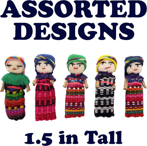 24 Super Cute Worry Dolls + 1 Free Guatemalan Fabric Bag - Mayan Worry People for Anxiety Relief