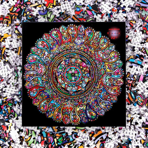 Bgraamiens Puzzle - Mandala Petals - 1000 Pieces Round Puzzle - Color Challenge for Adults and Kids