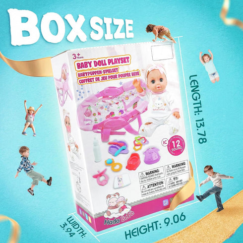 14" Set, 1 2 3+ SMILESSKIDDO Baby Doll with Washable Dolls Accessories, Lifelike Soft Babydoll Pretend Play Includes
