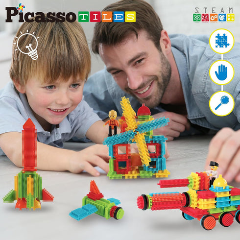 Picasso Toys 116pc Hedgehog Construction Building Blocks Set, Interlock Tiles with Idea Book, STEM Learning Kit for