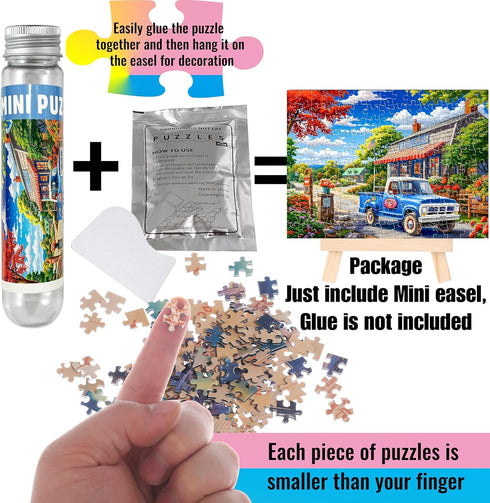 Small Jigsaw Puzzles for Adults 150 Pieces Vintage American Street View Mini Puzzles, 6 x 4 Inches, 3 Pcs, Mini Easel