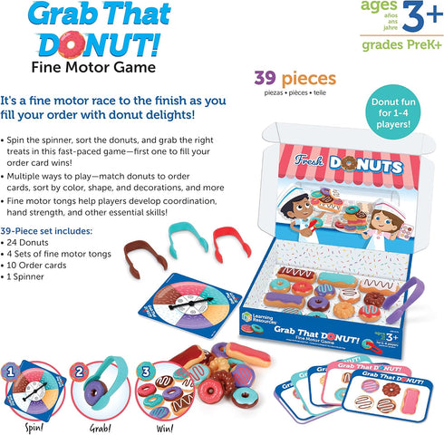 Learning Resources Grab That Donut!, 39 Pieces, Ages 3+, Fine Motor Game, Toddler Learning Toys, Educational Games