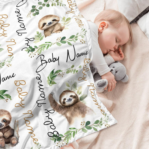 Novusopt Sloth Blanket Monogrammed Baby Blanket with Name Personalized Sloth Receiving Blankets Girl