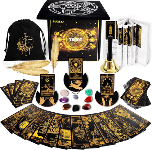 SUGEYA 78 Tarot Cards with Guide Book, Black Tarot Deck Gift Set