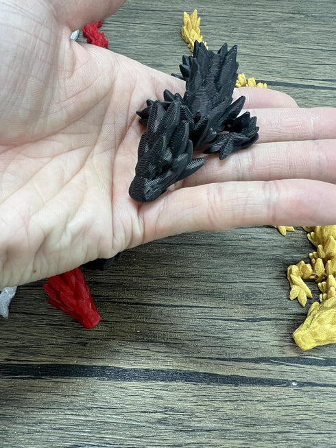 MunnyGrubbers 4 Pack Small 12" Crystal Dragon Fidget Toy, 3D Printed Flexible Articulating Dragon Collectible