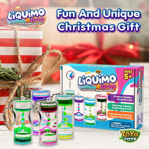 YoYa Toys Liquimo To Go Toys for Kids, Set of 4 Liquid Motion Bubbler Keychains for Calming Play