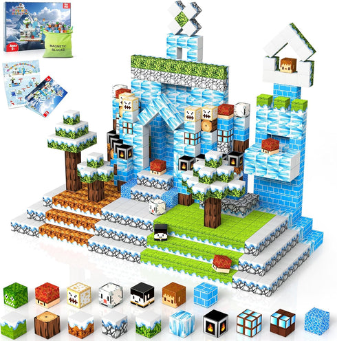150PCS Magnetic Blocks-Magnetic Building Blocks Magnet Toys Set Stacking Snow Mountain World