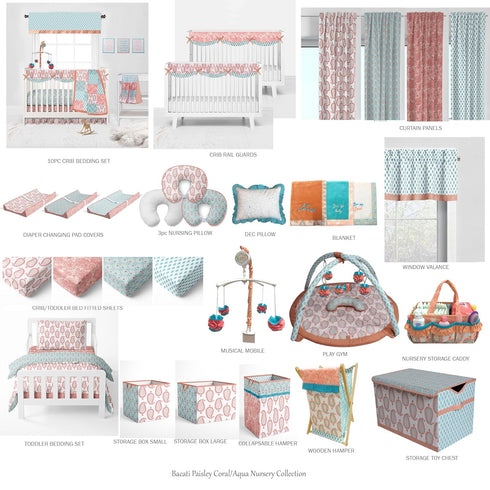 Bacati Paisley Sophia Aqua/Coral Rod Pocket Window Valance