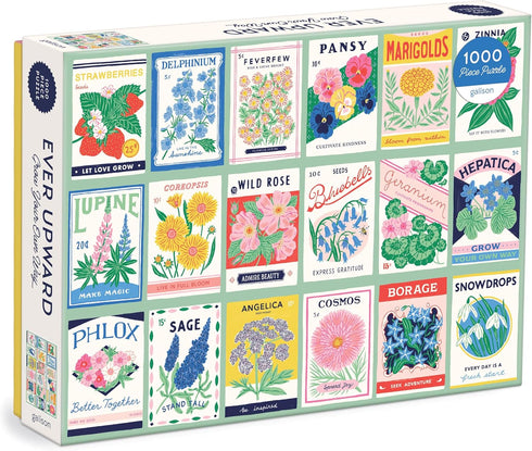Galison Ever Upward, 1000 Piece Puzzle, Vintage Style Flower Seed Packets, Fun Activity for Adults