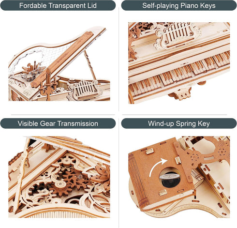 AMK81 3D 3D ROBOTIME Magic Piano Puzzles for Adults-Mechanical Puzzles Musical Instrument-Wooden Music Box Puzzle Kit