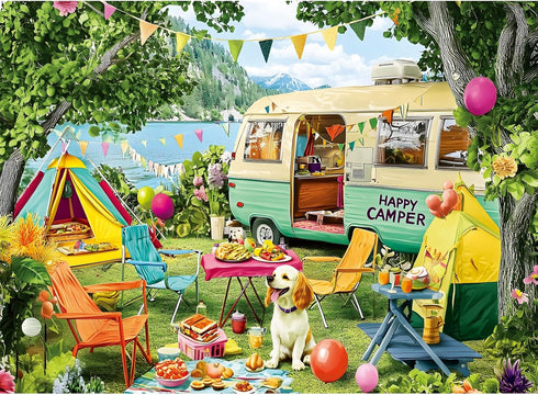 Nitktaia 300 Piece Puzzles for Adults,Lakeside Camping Puzzle for Adults Teens,Large Piece Fun