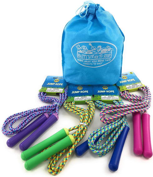 Deluxe Jump Ropes 7-Foot (7') - Pink, Green, Purple & Blue Gift Set with Bonus Storage Bag - 4 Pack