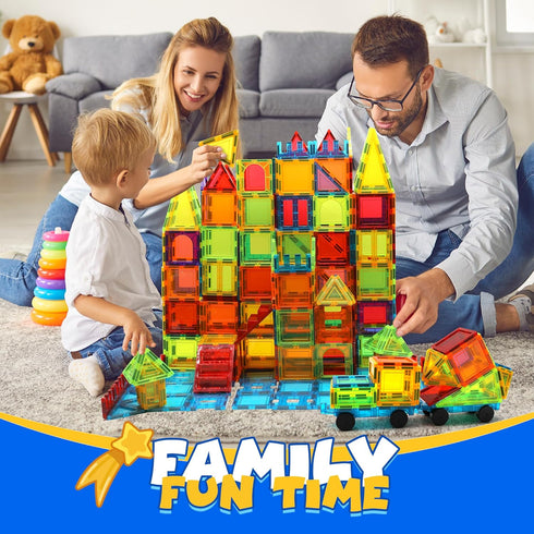 Magnetic Tiles for Kids Ages 3-5 131PCS Building Blocks with 2 Cars, Educational Magnets Toys