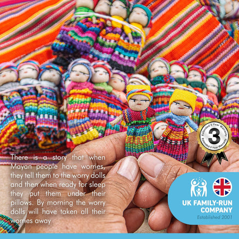 Thorness Set of 8 Guatemalan Handmade Worry Dolls with Colourful Storage Bag, Anxiety Dolls for Girls and Boys