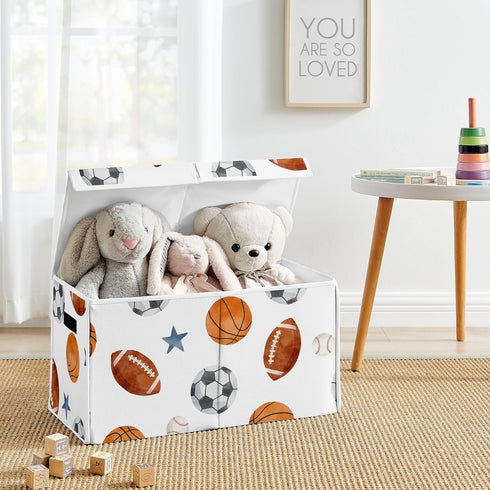 Sweet Jojo Designs Sports Theme Boy Collapsible Toy Storage Box Chest Organizer with Lid Baby Nursery Kids Childrens