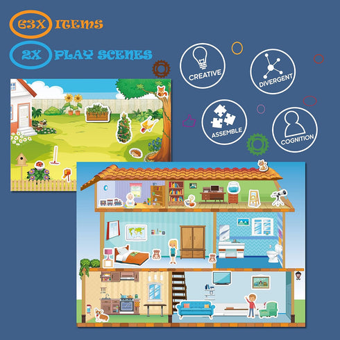 Magnetic Portable Playboard Doll House Family Magnets for Toddler Kids, Perfect Preschool Learning Travel Toy (65 Pcs)