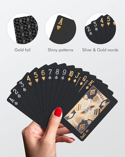 BIERDORF Diamond Waterproof Playing Cards - Black Poker Cards, HD Deck (3-Pack)