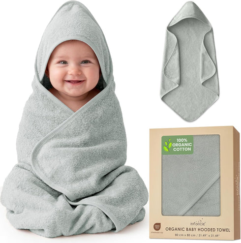 100% Organic Cotton Plush Woven Hooded Baby Bath Towels - Soft and