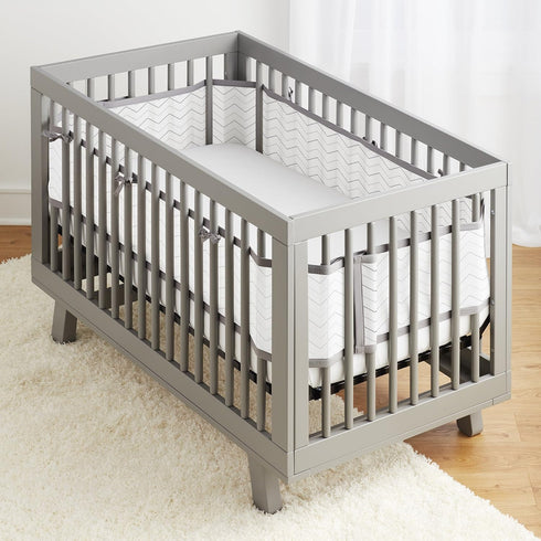 BreathableBaby Breathable Mesh Liner for Full-Size Cribs, Gray Chevron (Size 4FS Covers 3 or 4 Sides)