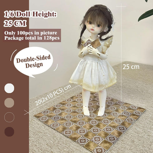 1/12 1/6 128pcs Dollhouse Flooring Tiles on Scale Miniature Decor Accessories Double-Sided