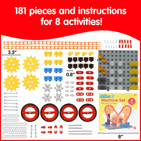 edxeducation My Gears Machine Set, 181 Pieces, Gears Toys for Kids Ages 4-8, Build Rotating Models