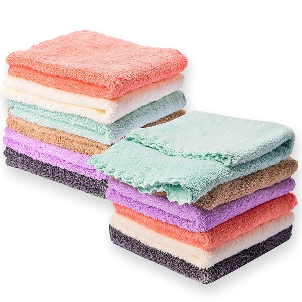 Kyapoo Baby Washcloths 12 Pack, 12x12 Inches Microfiber Coral Fleece for Newborns, Infants, Toddlers