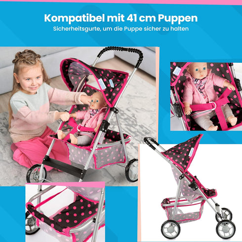 2+ 22.05-Inch KP0280G Baby Doll Stroller | Pram for Girls | Umbrella Stroller for Kids - Lightweight Play Carriage