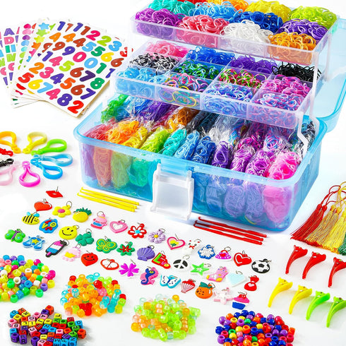 INSCRAFT 17500+ Rubber Loom Bands with 3 Layer Blue Container, 28 Colors,