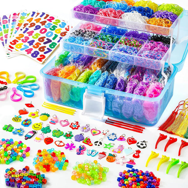 INSCRAFT 17500+ Rubber Loom Bands with 3 Layer Blue Container, 28 Colors,