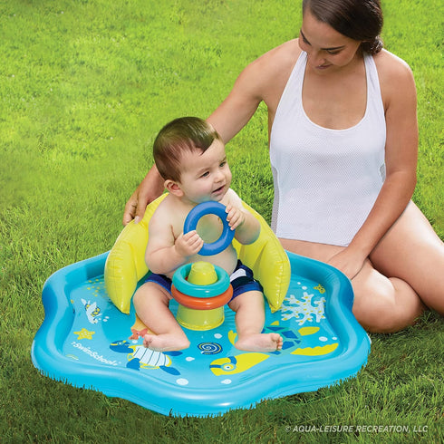 SwimSchool Baby Splash Play Mat, Inflatable Play Pool for Babies with Backrest, Includes Baby Water Toy Rings (Seafoam