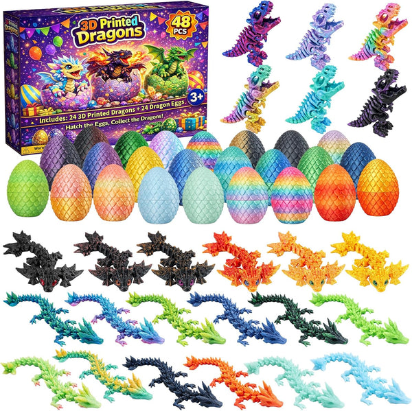 TAHAVICE 24 Pack 3D Printed Dragons Eggs with Dragon Inside, Articulated Desk Decor