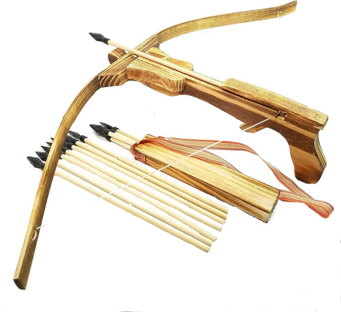 Adventure Awaits! Handmade Wood Toy Crossbow Set - 10 Wood Arrows and Quiver for Outdoor Play
