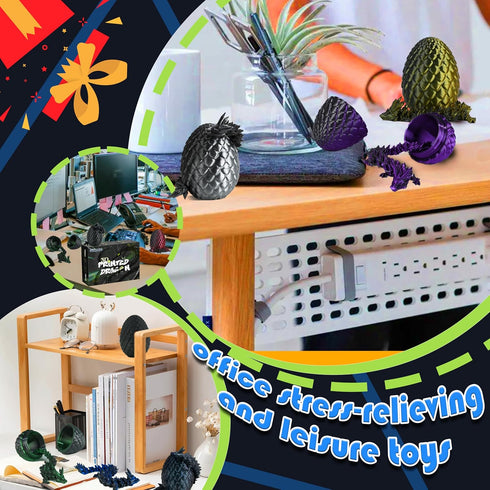 12PCS 3D Set, Printed Dark Dragon Eggs, Articulated Fidget Toys Mystic Shadow Crystal Dragon Figurines for Collectors
