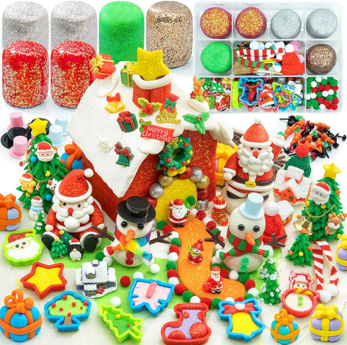 SIMPLIPLAY Christmas Sensory Dough Kit with 6 PCS 18oz Glitter Doughs &
