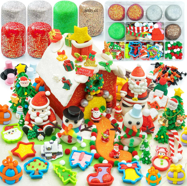 SIMPLIPLAY Christmas Sensory Dough Kit with 6 PCS 18oz Glitter Doughs &