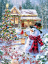 Springbok Cottage in The Snow 1000 Piece Jigsaw Puzzle, Holiday Winter Scene with Snowman and Cardinals