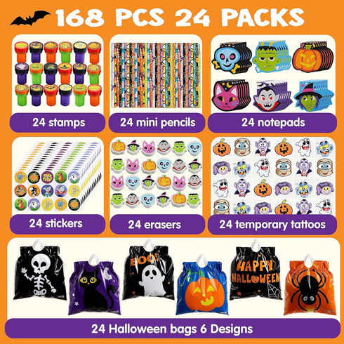 168 24 Pack Set JOYIN Pcs Assorted Halloween Art and Craft Stationery Kids Gift Trick or Treat Party Favor Toy